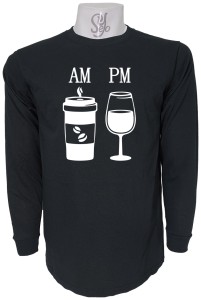 Polera De Hombre Manga Larga AM Café PM Vino, Vicios De Cada Dia