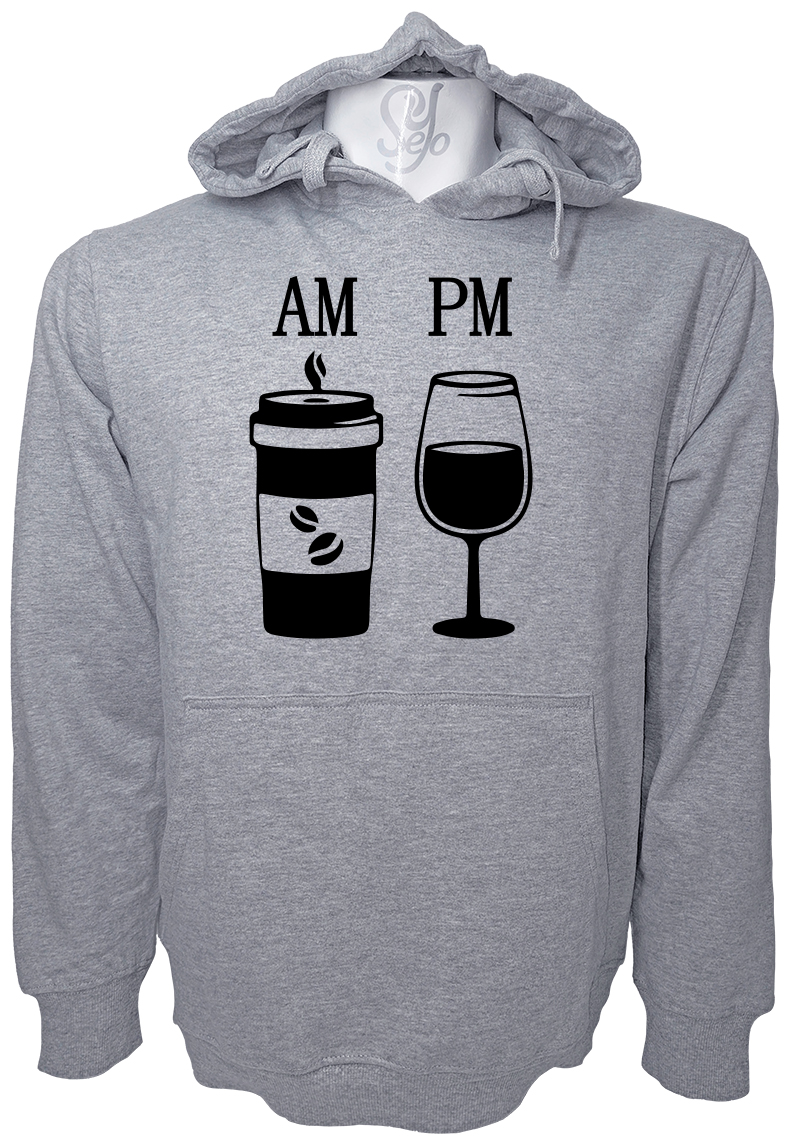 Poleron Con Capucha AM Café PM Vino, Vicios De Cada Dia 2 Poleron Con Capucha AM Café PM Vino, Vicios De Cada Dia