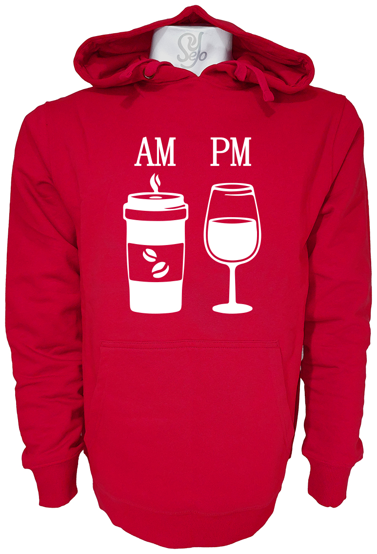 Poleron Con Capucha AM Café PM Vino, Vicios De Cada Dia 3 Poleron Con Capucha AM Café PM Vino, Vicios De Cada Dia