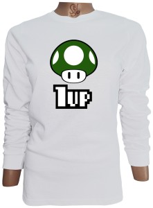 Polera De Mujer Manga Larga Mario Bros 1UP, una vida