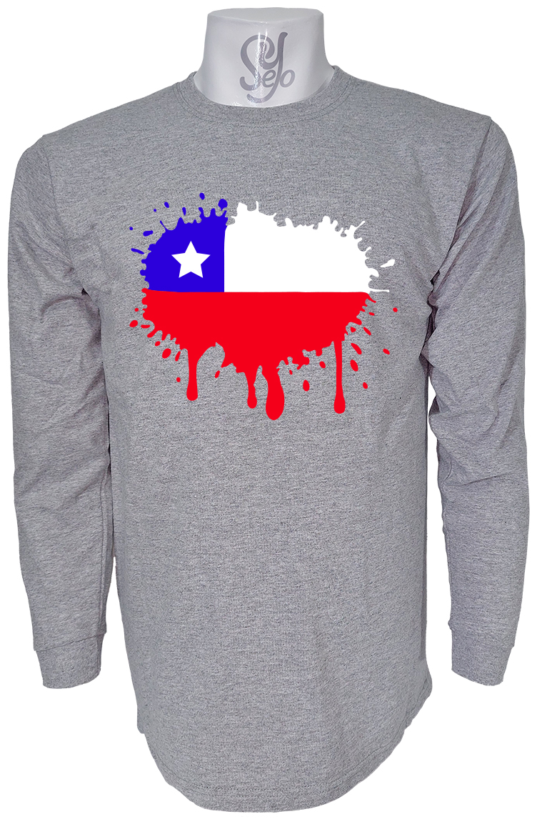 Polera De Hombre Manga Larga Bandera de Chile, 18 septiempre 2 Polera De Hombre Manga Larga Bandera de Chile, 18 septiempre