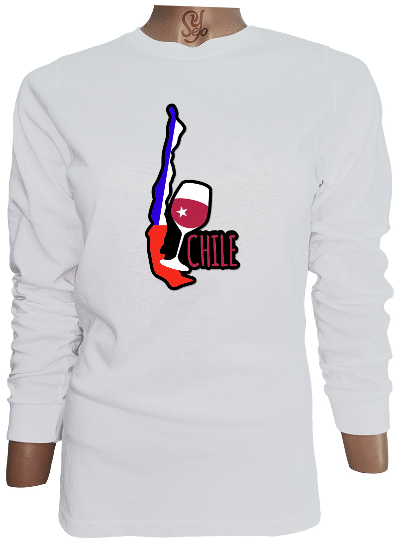 Polera De Mujer Manga Larga Con Mapa y Vinito Chileno, 18 de septiembre 1 Polera De Mujer Manga Larga Con Mapa y Vinito Chileno, 18 de septiembre