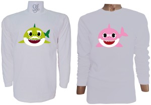 Polera Para Parejas Manga Larga Baby shark Abuelo Y Abuela
