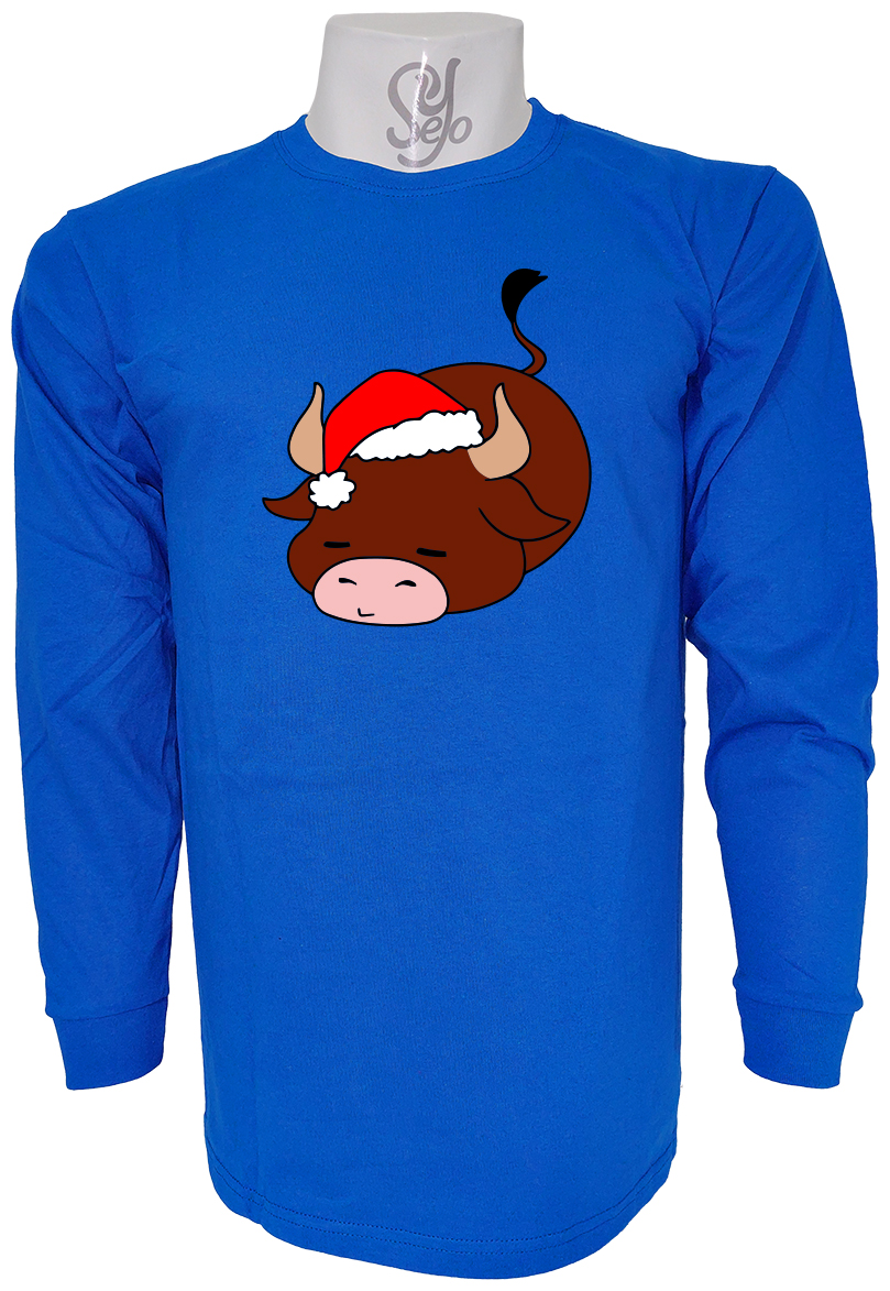 Polera De Hombre Manga Larga Vaca navideña dormida 4 Polera De Hombre Manga Larga Vaca navideña dormida
