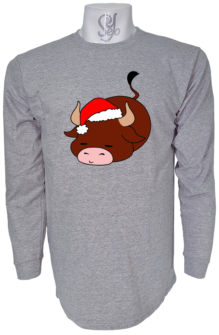 Polera De Hombre Manga Larga Vaca navideña dormida 2 Polera De Hombre Manga Larga Vaca navideña dormida