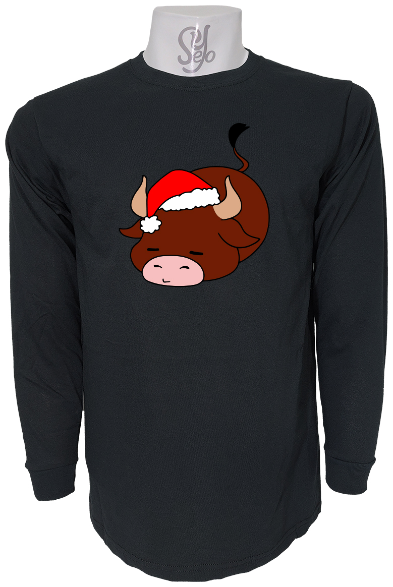 Polera De Hombre Manga Larga Vaca navideña dormida 3 Polera De Hombre Manga Larga Vaca navideña dormida