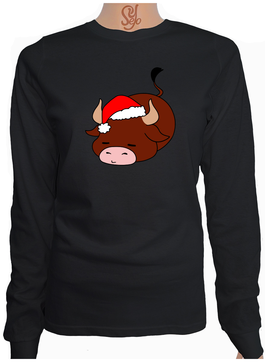 Polera De Mujer Manga Larga Vaca navideña dormida 2 Polera De Mujer Manga Larga Vaca navideña dormida