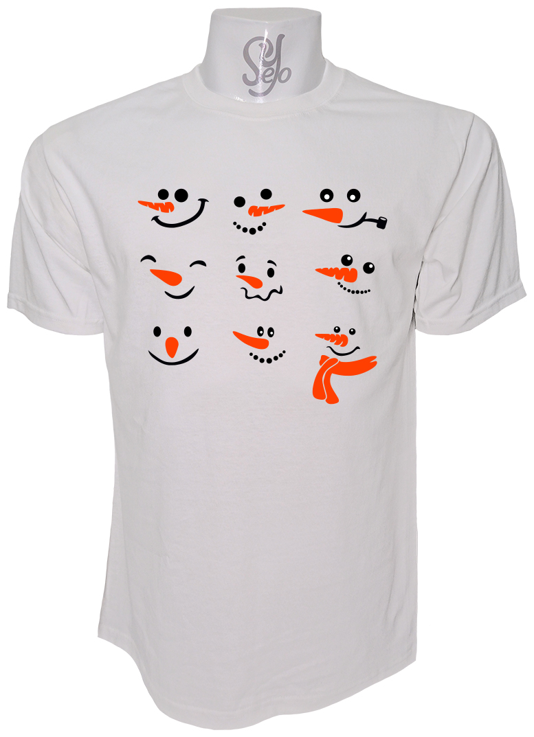 Polera de Hombre Caras de muñecos de nieve Feliz Navidad 1 Polera de Hombre Caras de muñecos de nieve Feliz Navidad