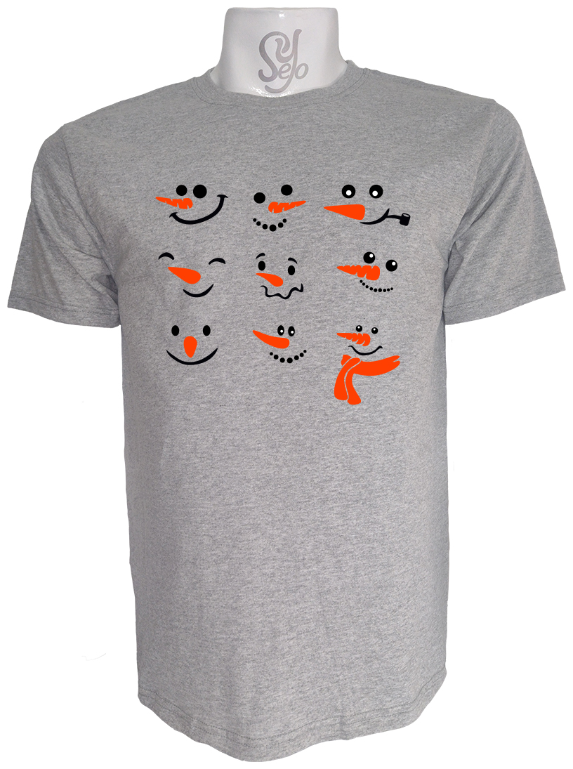 Polera de Hombre Caras de muñecos de nieve Feliz Navidad 3 Polera de Hombre Caras de muñecos de nieve Feliz Navidad
