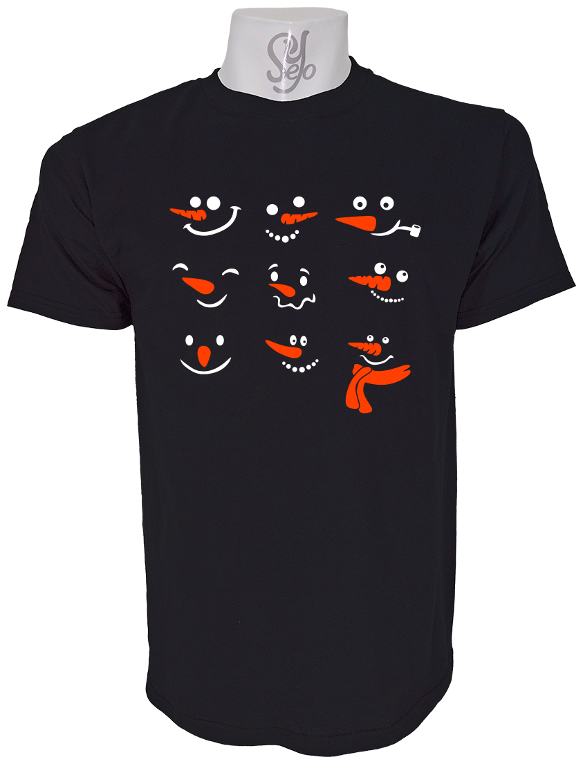 Polera de Hombre Caras de muñecos de nieve Feliz Navidad 4 Polera de Hombre Caras de muñecos de nieve Feliz Navidad