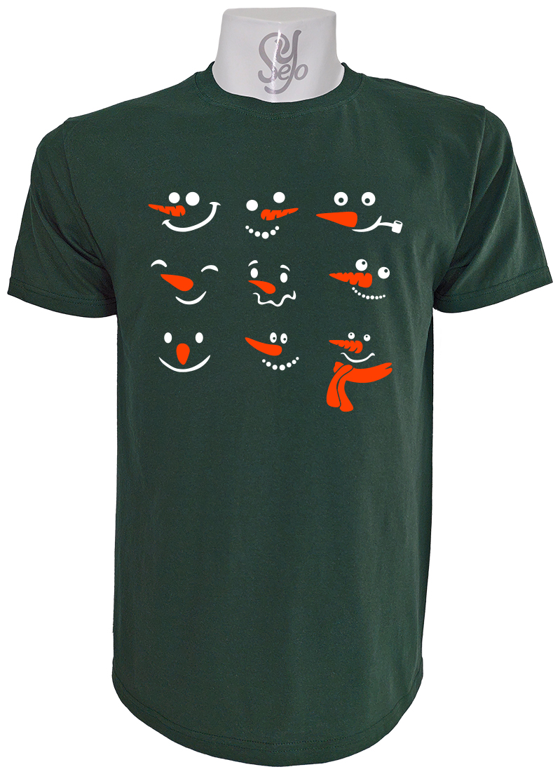 Polera de Hombre Caras de muñecos de nieve Feliz Navidad 8 Polera de Hombre Caras de muñecos de nieve Feliz Navidad