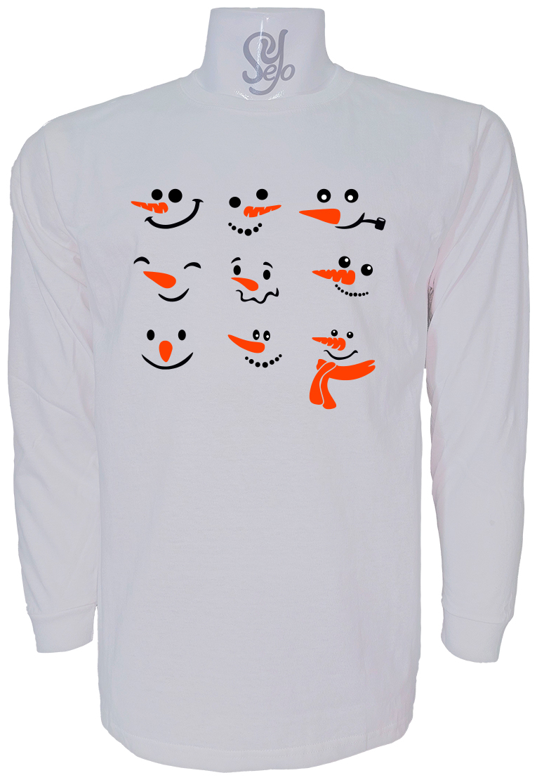 Polera De Hombre Manga Larga Caras de muñecos de nieve Feliz Navidad 1 Polera De Hombre Manga Larga Caras de muñecos de nieve Feliz Navidad