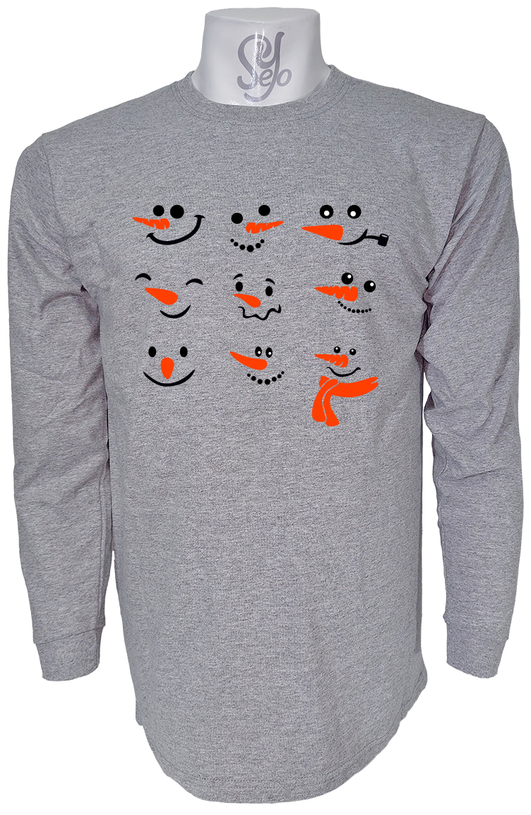 Polera De Hombre Manga Larga Caras de muñecos de nieve Feliz Navidad 2 Polera De Hombre Manga Larga Caras de muñecos de nieve Feliz Navidad