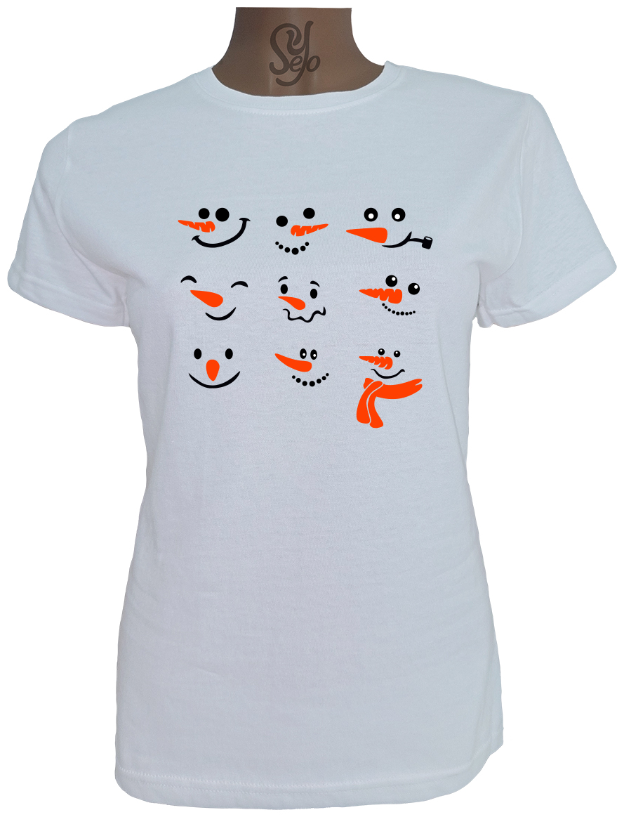 Polera De Mujer Caras de muñecos de nieve Feliz Navidad 1 Polera De Mujer Caras de muñecos de nieve Feliz Navidad