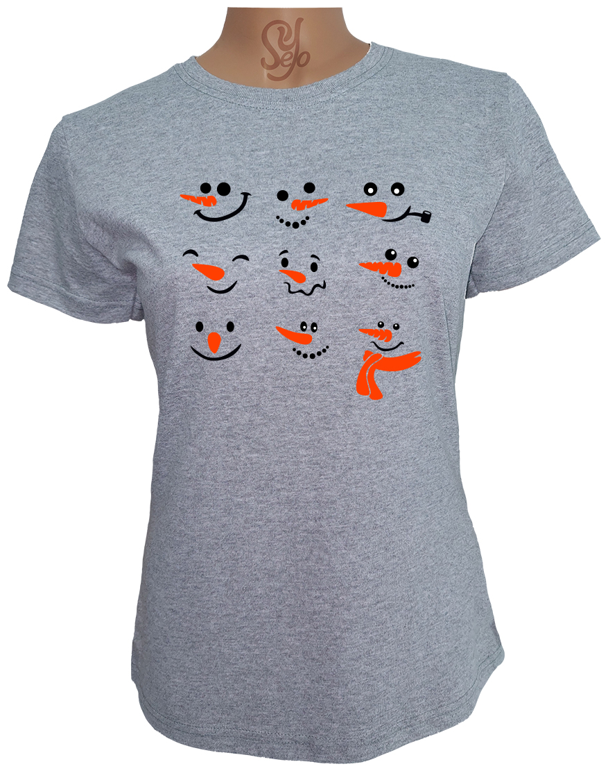 Polera De Mujer Caras de muñecos de nieve Feliz Navidad 2 Polera De Mujer Caras de muñecos de nieve Feliz Navidad