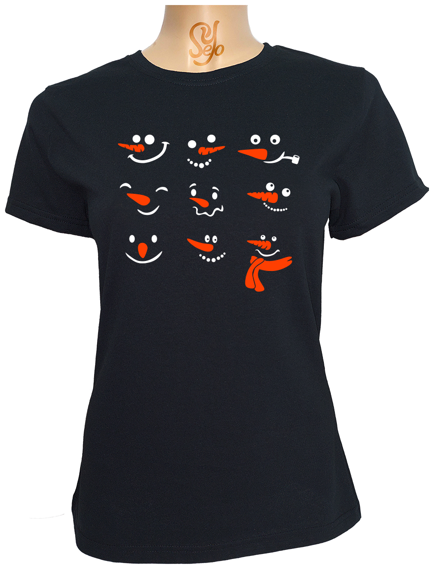Polera De Mujer Caras de muñecos de nieve Feliz Navidad 3 Polera De Mujer Caras de muñecos de nieve Feliz Navidad