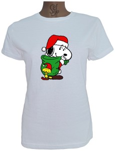 Polera De Mujer Snoopy en Navidad con saco de regalos