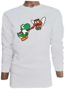 Polera De Mujer Manga Larga Yoshi Contra Goomba Alado