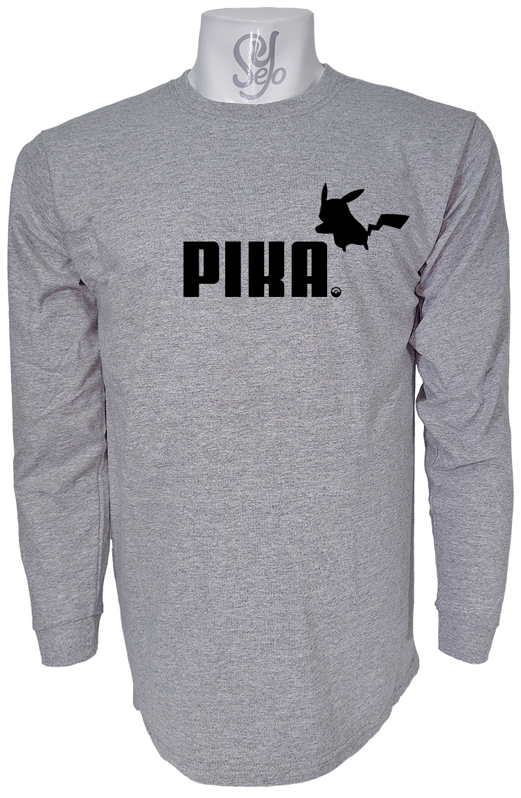 Polera De Hombre Manga Larga pika pikachu pokemon puma 2 Polera De Hombre Manga Larga pika pikachu pokemon puma
